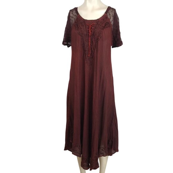 SAKKAS - WOMEN'S FREE SIZE - RED EGAN LONG EMBROIDERED KAFTAN DRESS /COVER-UP - Picture 1 of 9